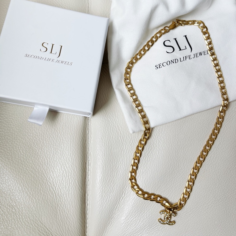 Second Life Jewels Vintage Chanel Necklace 18” 18k Gold plated chain